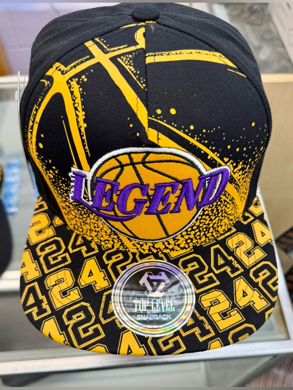 Black Snapback Hat with Yellow '24' Embroidery